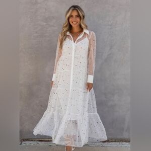 English Factory White Ruffled Tiered Dress Size S